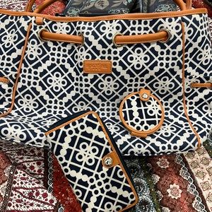 Spartina Large shoulder tote and zipper wallet. Slightly loved condition.